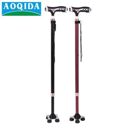 China Healthcare Size Quality Two Sections Button Locking System Alum Cane With Light for sale