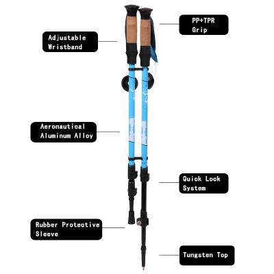 China Durable High Quality Alum 6061/7075 Three Section Walking Stick Trekking Pole/Rise Pole for sale