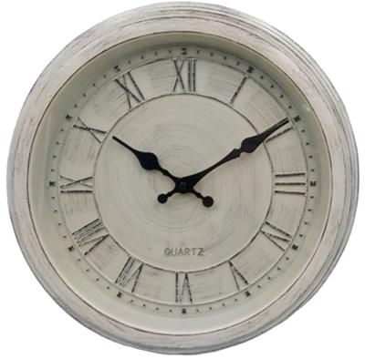 China Antique Style 14 Inch Spray Painted Frame And Panel Quartz Movement Antique Roman Plastic Wall Clock And Battery Operated for sale