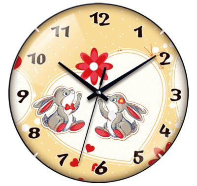 China Mini Cartoon Simply 8 Inch Style Round Art Cartoon Glass Wall Clock for sale