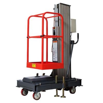 China Hotels 6m 9m Aerial Work Platform 10m Vertical Hydraulic Single Mast Aluminum Lift for sale