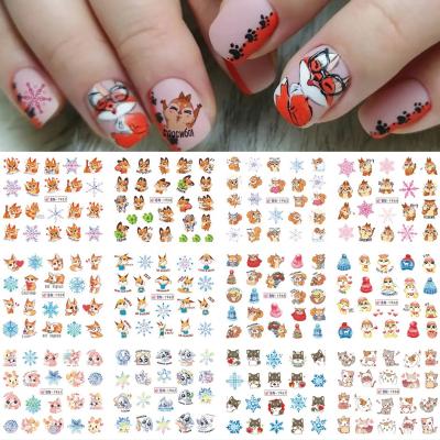 China Finger Nail Art Wholesale 12 Large Size Water Transfer Nail Stickers Autumn Christmas Winter Snowflake Elk for sale