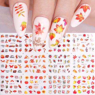 China Nail Art Hot Sale Autumn Maple Finger Grow Leaves Art Lines Maple Leaf Pattern Thanksgiving Nail Transfer Sticker for sale