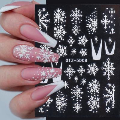 China Wholesale Embossed Christmas Snowflake Finger Nail Art Adhesive Nail Stickers for sale