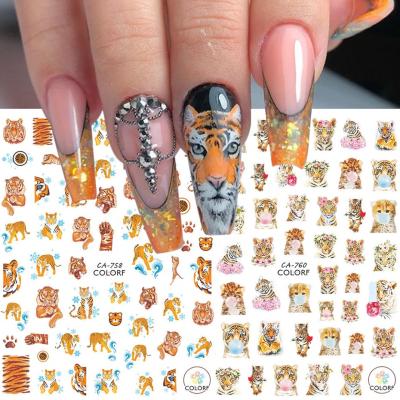 China Newest Fashionable Various Tiger Animal 3D Nail Art Self Adhesive Stickers for sale