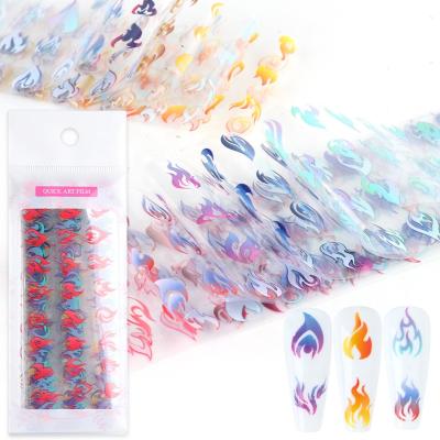 China Eco-friendly Material And Easy Apply Wholesale Nail Art Color Flame Foils 10pcs/bag Nail Foil Sticker for sale