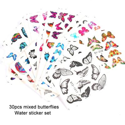 China Eco-Friendly/Easy Apply Hot Sale Watermark Nail Stickers 30pcs/set Butterfly Nail Art Sticker for sale