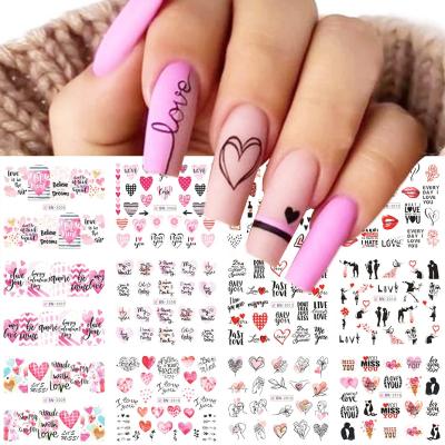 China Fashionable Wholesale Valentine's Day Love Lip Printing Letters Water Nail Art Transfer Stickers for sale