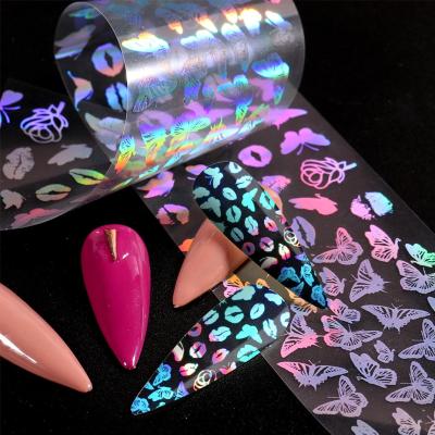 China Eco-friendly material and easy apply wholesale laser nail transfer foil 10 design butterfly foil / bag for nail for sale