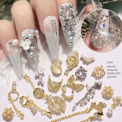 China 3d Nail 3D Nail Art Decoration DIY Art Decoration Zircon Diamond Jewelry Star And Moon Nail Metal Chain Butterfly 3D Pendant for sale