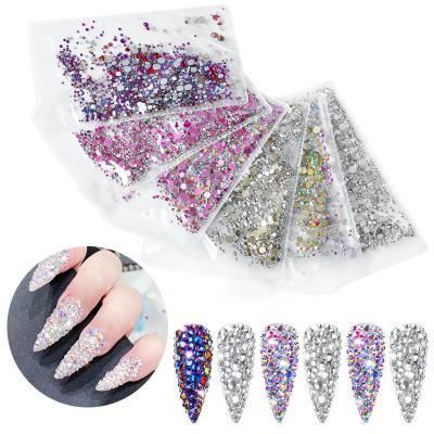 China 3D Nail Art Decoration Opal Crystal Multi Size Nail Rhinestone AB Glass Crystal Rhinestones Nail Art 1440pcs/bag for sale