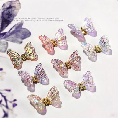 China Easy Apply Hot Sale Fashion 8 Design Zircon Aurora Butterfly Nail Art Decoration for sale