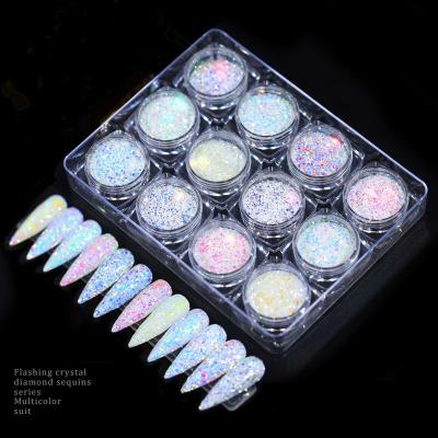 China Easy Apply New Arrival 12 Pcs Glitter Powder Color Changing Glitter Mixed Nail Glitter Sequins for sale