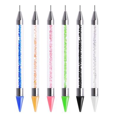 China Easy Apply Double Head 6 Colors Nail Art Dot Pen Rhinestone Studs Wax Picker Dotting Pen for sale