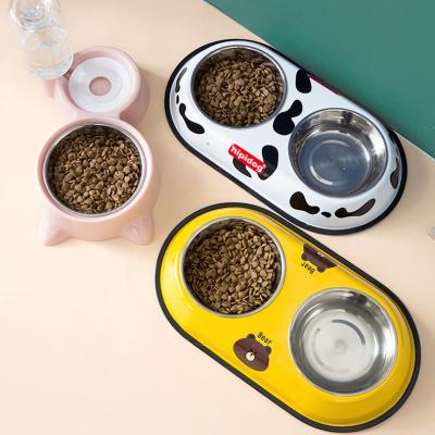 China Sustainable New Quality Eco-friendly Mat With Double Bowl And Pet Food Feeder Silicone Stainless Steel Dog Bowls for sale