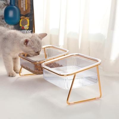 China Viable transparent high legged oblique protection cervical vertebra easy transparent high legged oblique protection cat bowl drinking water cat basin for sale