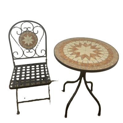 China Sales traditional cheap table with cast aluminum chairs mosaic all weather indoor dining chair sets mosaic for sale