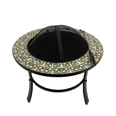 China Outdoor Traditional Backyard Garden Fire Pit With Tile Ring Round Firepit Steel Round Table for sale