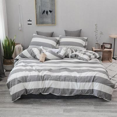 China Nondisposable Stripe Thread Dyed Canvas Hemp Duvet Cover Comforter Bedding Set, Washed Cotton Crinkle Look Full/Queen/King in a bag for sale