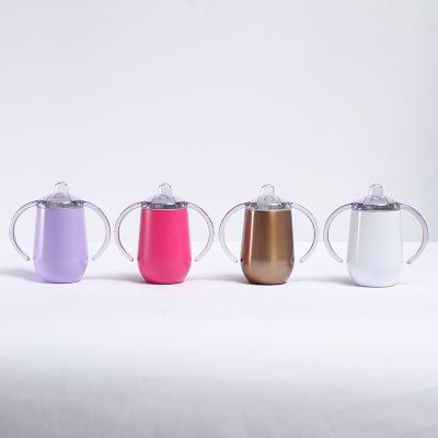 China Durable 10oz 304 Stainless Steel Egg Shape Travel Colored w/Double Wall Wine Glasses Double Handles Binaural Cup for sale