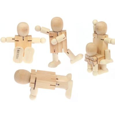 China Handmade Cute Wooden Robot Block Action Numbers Wood Doll Blank Model for Creative DIY Art Craft Painting Toy Kids Educational Toy for sale