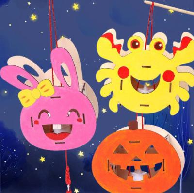 China DIY Practice 9 Styles DIY Fashion Handmade Wooden Lantern Decorative Colorful Cartoon Lantern For Children's DIY Craft for sale