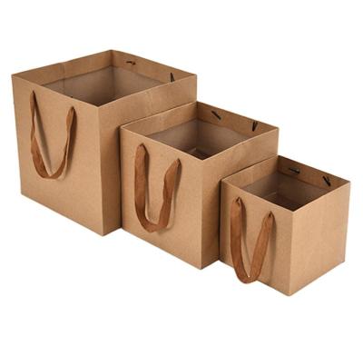 China Wholesale Recyclable Customize Kraft Paper Fruit Flower Big Square Bottom Bake Kraft Paper Takeout Bag for sale