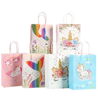 China Colorful Recyclable Gift Flower Mermaid Goodie Candy Paper Favor Bag For Kids Birthday Party for sale