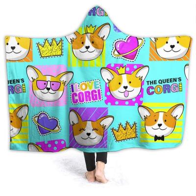 China Cartoon Pattern Anti-pilling Designs Adults Children Sherpa Hooded Blanket Short Plush Throws Wholesale Drop Ship for sale