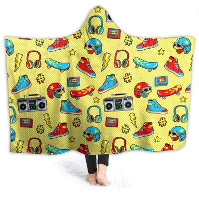 China Cartoon Pattern Anti-pilling Designs Adults Children Sherpa Hooded Blanket Short Plush Throws Wholesale Drop Ship for sale