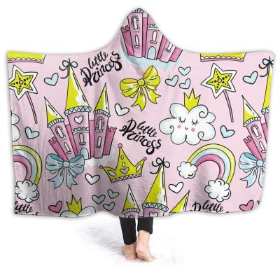 China Cartoon Pattern Anti-pilling Designs Adults Children Sherpa Hooded Blanket Short Plush Throws Wholesale Drop Ship for sale