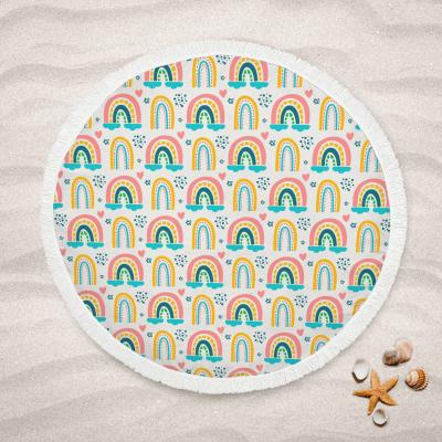 China Rainbow QUICK DRY Cartoon Round Beach Towel With Tassel Microfiber 100% Dropshipping Wholesale for sale