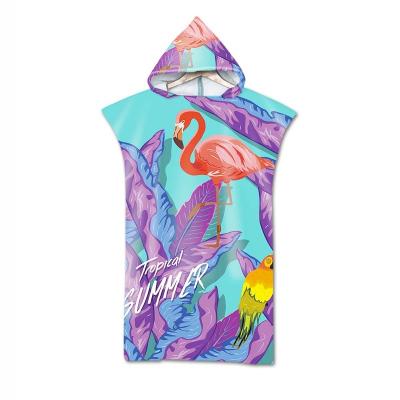 China QUICK DRY Flamingo Printed Custom Design Microfiber Changing For Adults Surf Poncho Beach Robe Hooded Towel Wholesale for sale