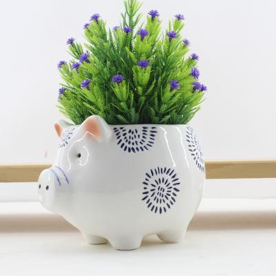 China Decorative Realistic Africa Flower Pot Pig Planter Home Table Top Cute Ceramic Animal Decoration For December for sale