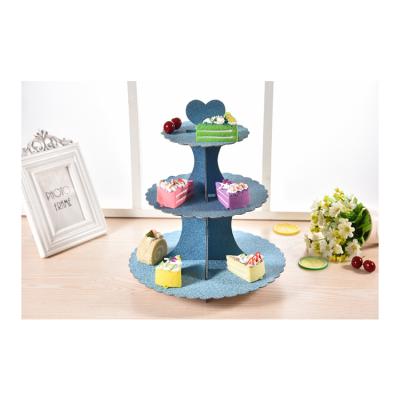 China 3 Layer Cupcake Tray Paper Children's Birthday Party Cake Display Stand Cardboard Cake Multilayer Cake Stand for sale