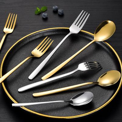 China Kitchen 1PC Viable Tableware Accessories Stirring Dessert Fork Handle Long Soup Spoon Stainless Steel Gold Gift for sale