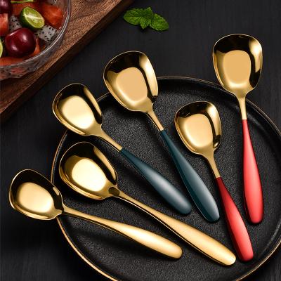 China Creative Viable Stainless Steel Student Adult Tableware Household Soup Flat Bottom Dining Soup Spoon for sale