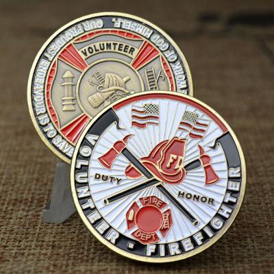 China Europe Customized Antique Double Side Design Round Logo Metal Souvenir Honor Award Coin For Firefighter Volunteer for sale