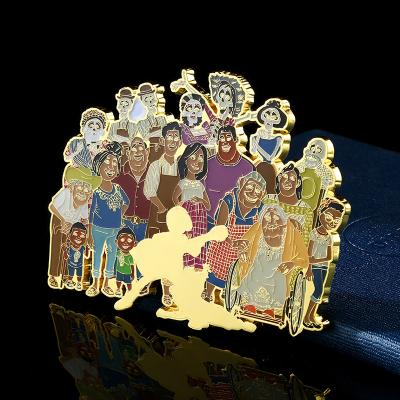 China Custom Gifts Gold Color Plated Big Size Movie Star Character Family Keepsake Enamel Lapel Pins With Magnetic Sticker for sale