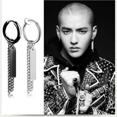 China Casual/Sports Tassel Long Chain Personality Men's Titanium Steel Cross Stud Earrings for sale