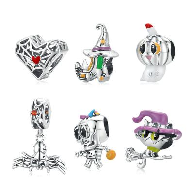 China Cute Cartoon Halloween Pumpkin Skull Bead Accessories S925 DIY Silver Beads For Diy Jewelry Making Size And Width: 1.4*1.4cm for sale