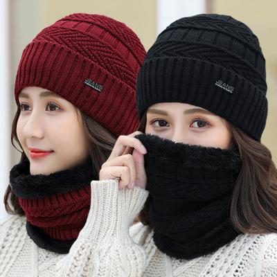 China COMMON Factory 6 Colors Skullies Beanies Knitted Hat Scarf Neck Winter Women Winter Warmer Hats for sale