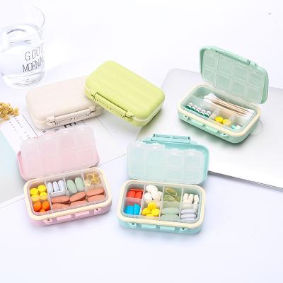 China New-designed Portable 8 Grid Environmentally Friendly Sealed Medication Box One Week Mini Double Buckle Wheat Straw Pill Box for sale