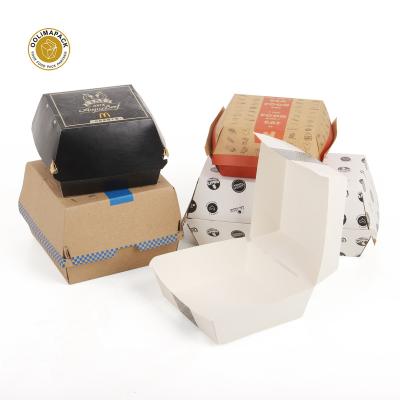 China Custom Corrugated Paper Disposable Disposable Hamburger Box 300gsm Fast Food Cardboard 1-6 Colors Food Packaging Disposable Hamburger Box for sale