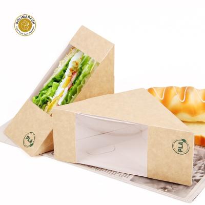 China Customized Biodegradable Made Disposable Kraft Paper Sandwich Box For Takeaway Food Packaging With PLA Window for sale