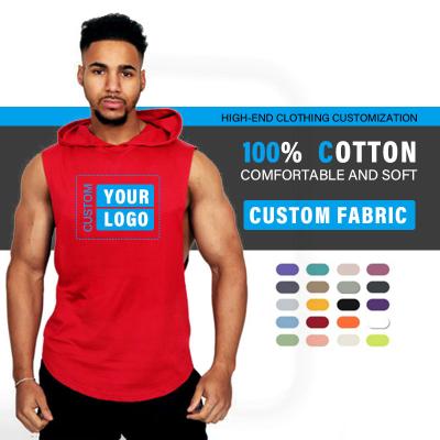 China Custom Logo Man Gym Wear 95 Cotton 5 Spandex Sports Tank Top Sleeveless Vest Breathable Fast Delivery With Hood for sale