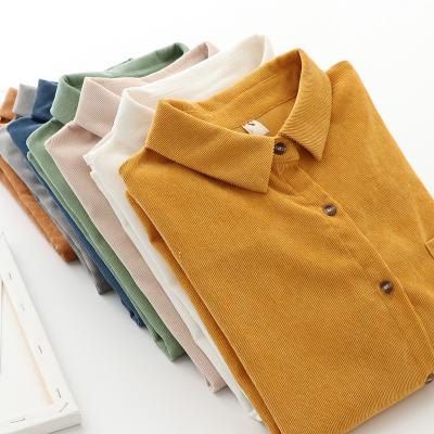 China Breathable Spring Corduroy Shirt Women Tops Autumn Female Solid Color Loose Long Sleeve Blouse for sale