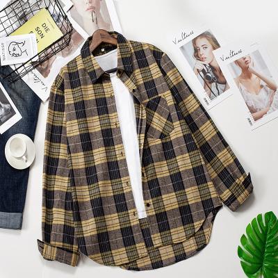 China Women Cotton Breathable Plaid Shirt, Long Sleeve Casual Shirt Tops Lady Clothes 2022 Women Blouses for sale