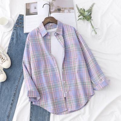 China Breathable Cotton Plaid Coat Shirt For Women, Top Women Blusas Ropa De Mujer Long Sleeve Shirt Blouse for sale