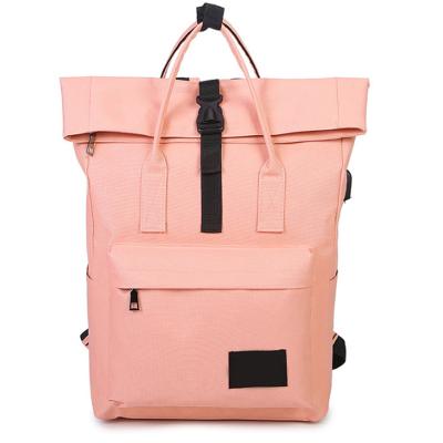 China Fashion Anti Theft Front Buckle Strap New Stylish Women Backpack Handle Laptop Fashion University USB Canvas Backpack Ring School Bag for sale